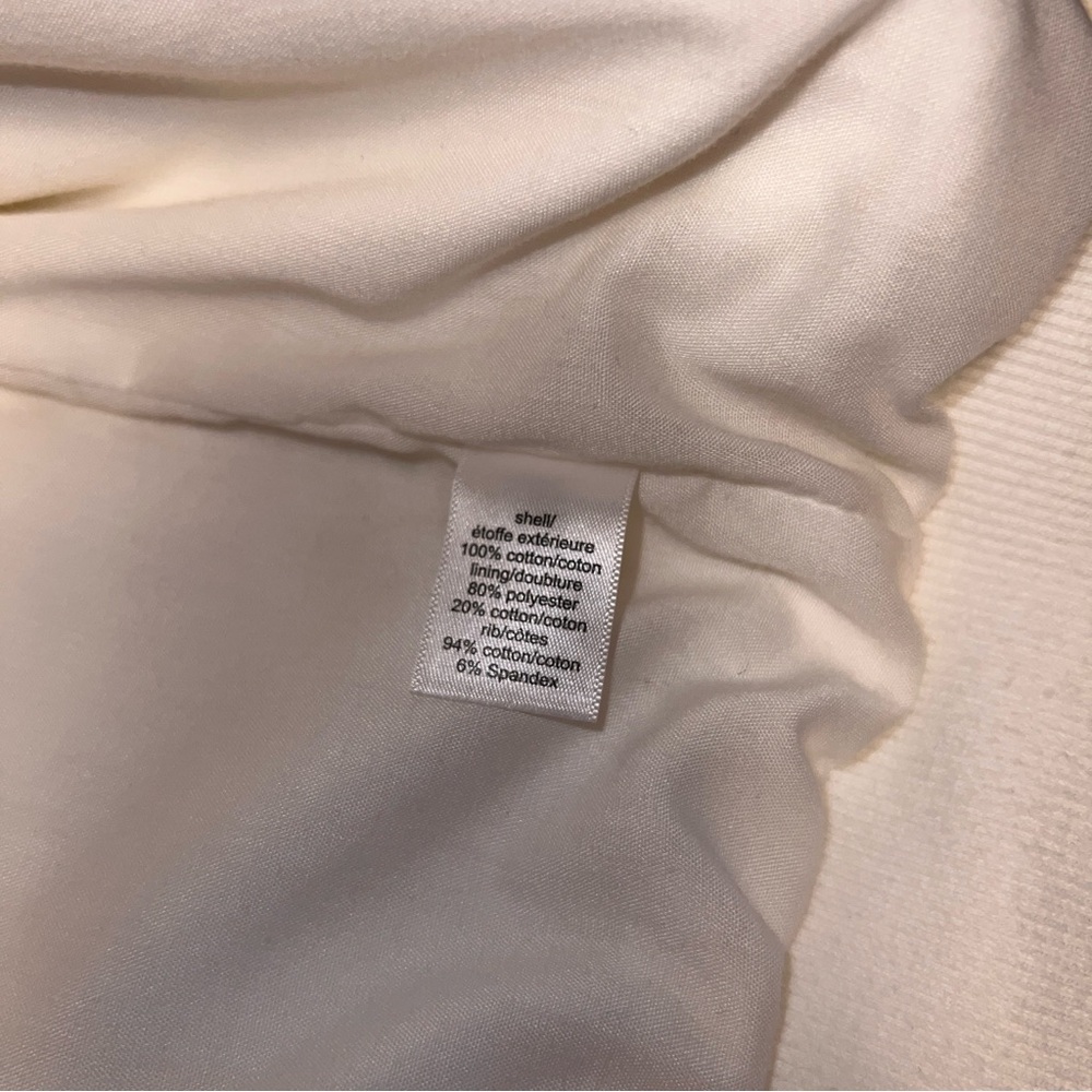 White Bomber Jacket Size Large 100% Cotton Snap Front Utility - Picture 7 of 9